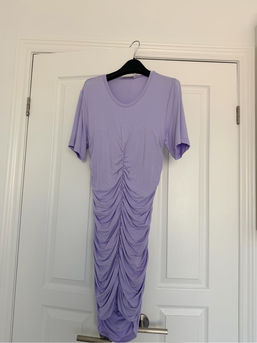Ruched Lilac Mini Dress - Women's Short Sleeve